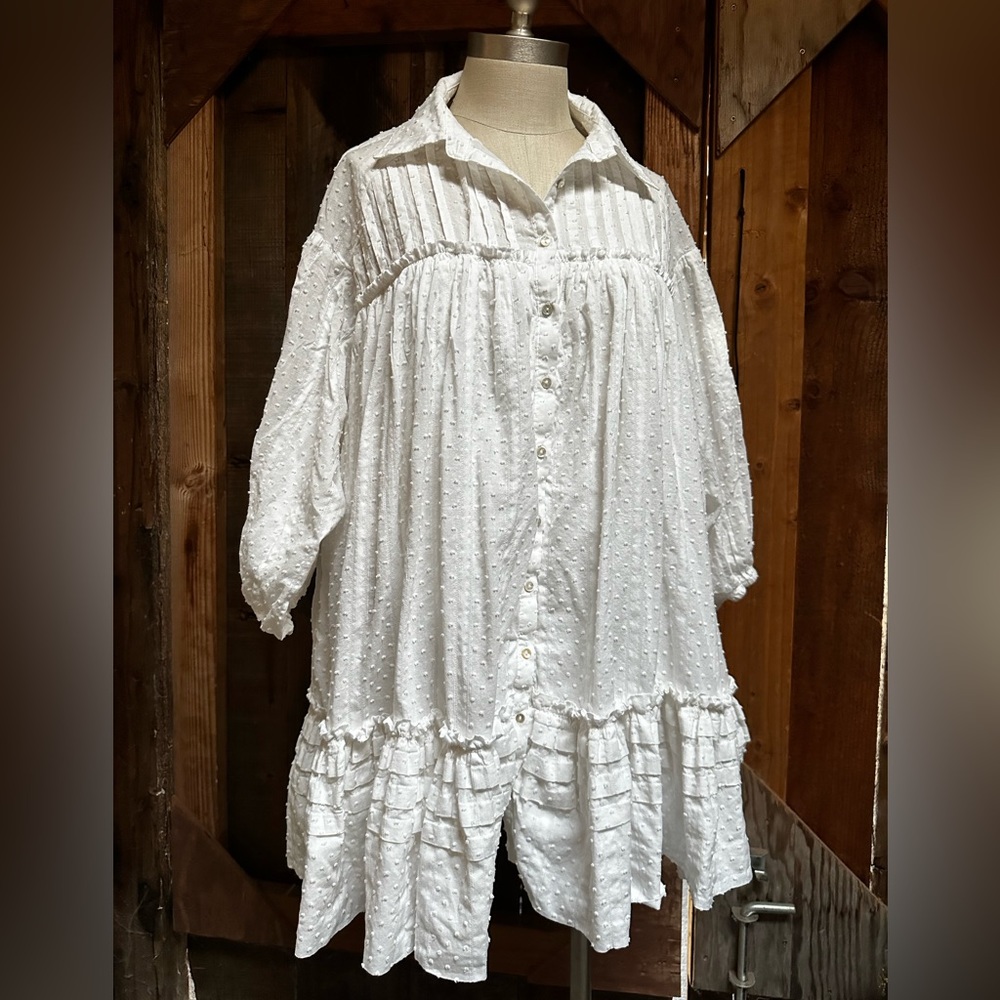 LIGHTKY WORN - Mini 3/4 sleeve white dress with buttons
